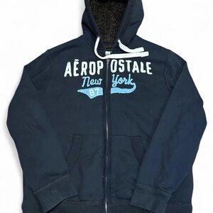 RARE Y2K Aeropostale Navy Blue faux fur lined Hoodie